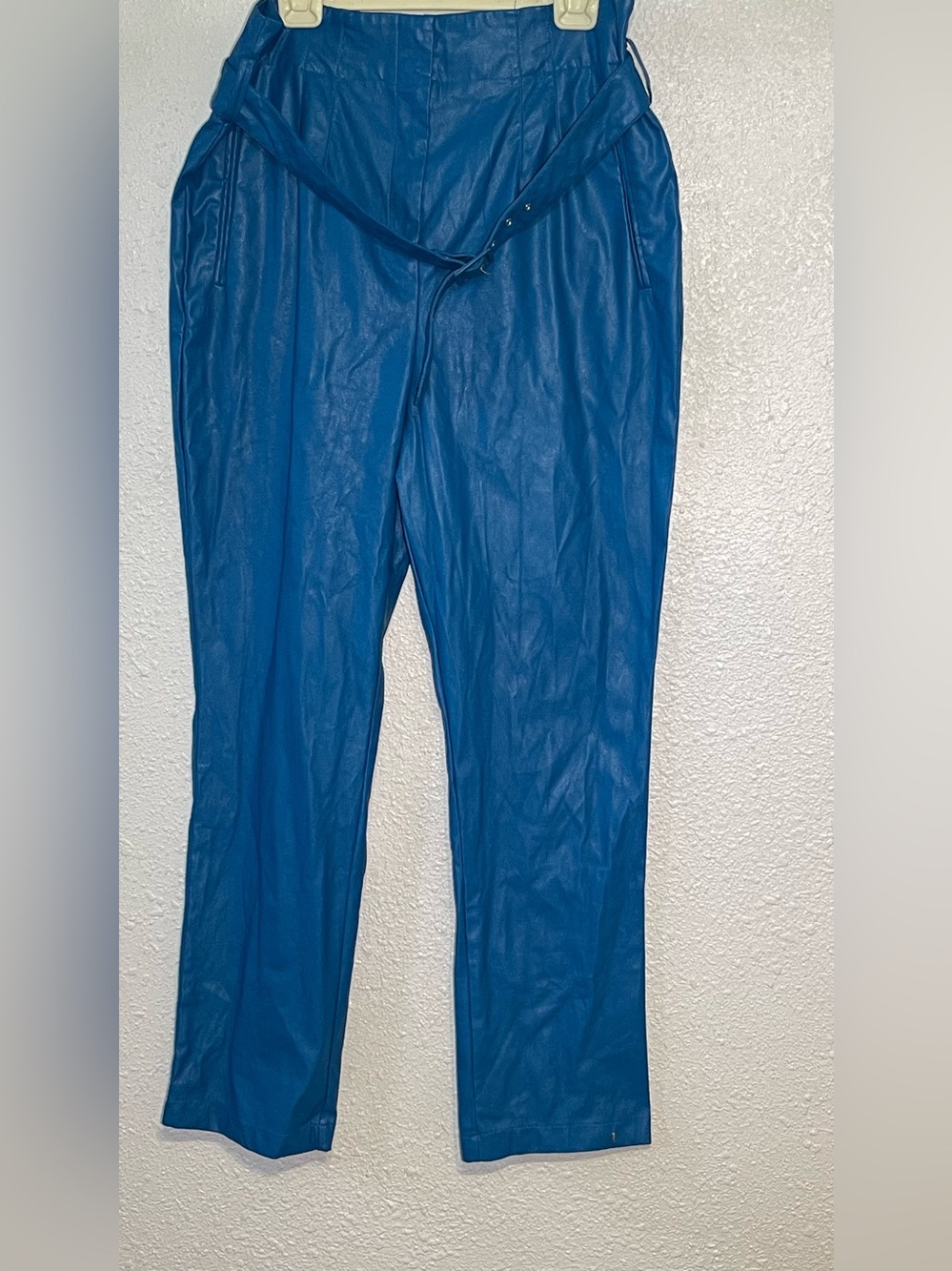 New York & company women’s Blue Faux Leather High-Rise Pants size XL